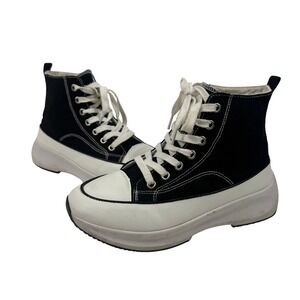 Platform High Top Sneakers Black White Lace-Up Chunky Sole Size 8